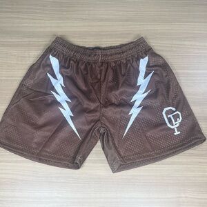 Brown Athletic Shorts with Lightning Design